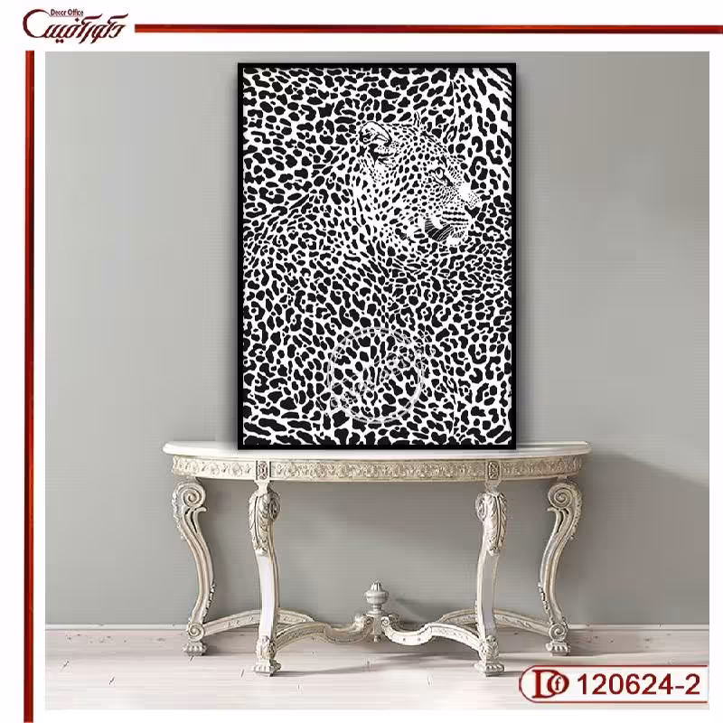 تابلو سیاه و سفید طرح پلنگ روی بوم مستطیل R120624-2
