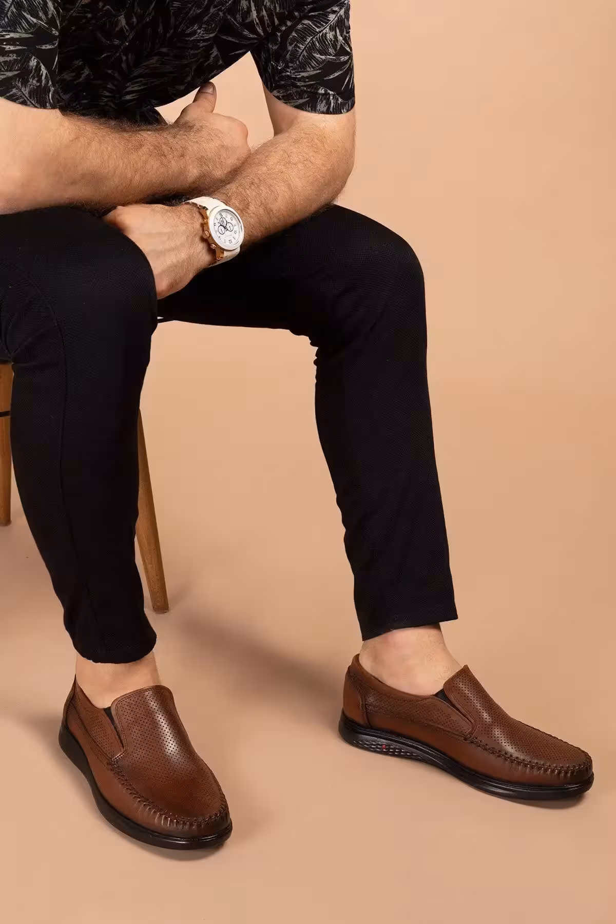 کفش روزمره مردانه چرم طبیعی اورتوپدیک دیابتی مدل لوفر با سوپاپ هوا – 6065