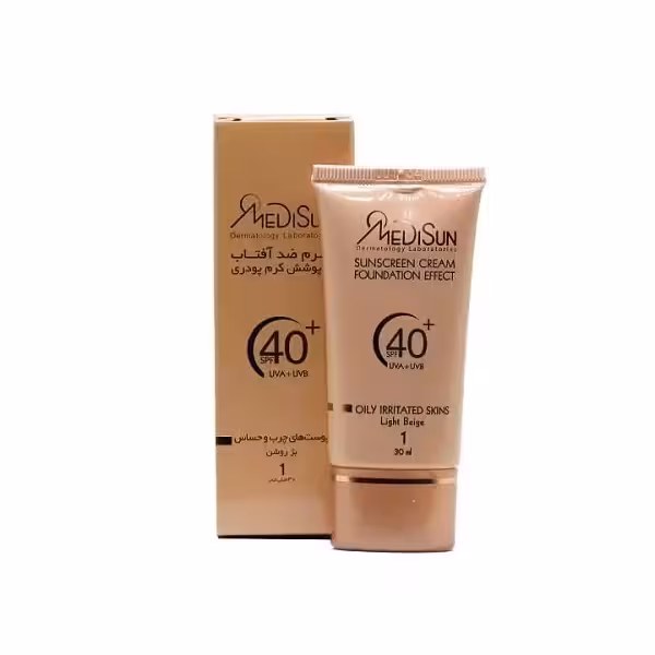 ضدآفتاب کرم پودری کد 1 بژ روشن  SPF40 مناسب پوست چرب و حساس مدیسان 30 میلی‌لیتر Medisun