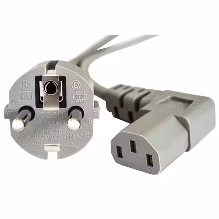 کابل برق کیس EU-C13 طوسی سوکت 90 درجه با طول 2.5 متر