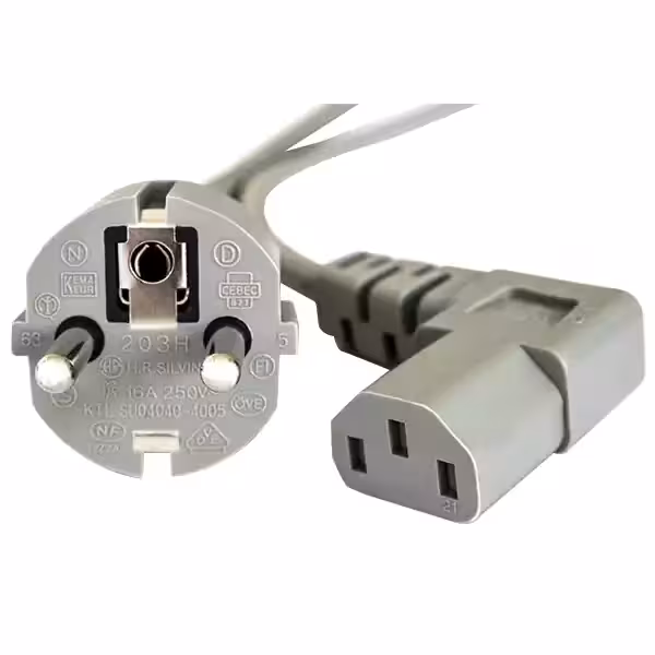 کابل برق کیس EU-C13 طوسی سوکت 90 درجه با طول 2.5 متر