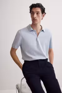 تی شرت یقه پولو مردانه لباس بافتنی نازک چاشنی تناسب منظم H&M
