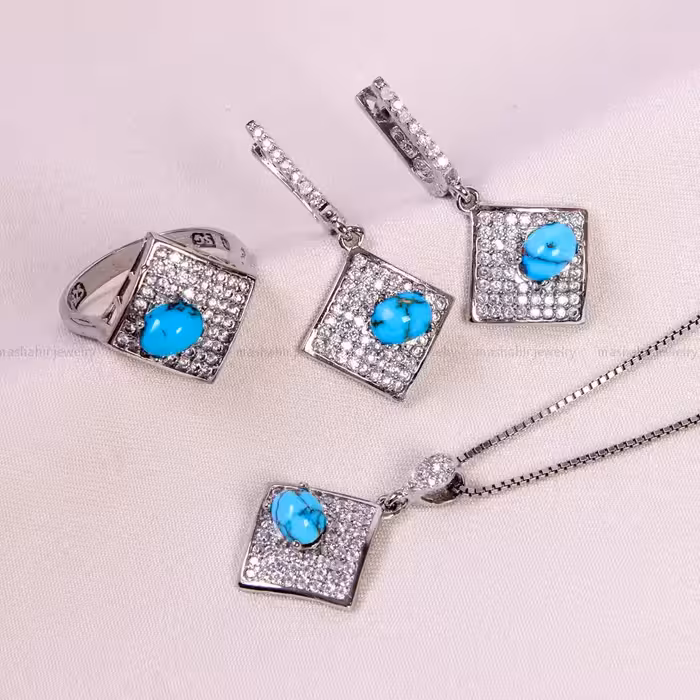 نیم ست فیروزه زنانه کد 14814 - جواهری مشاهیر