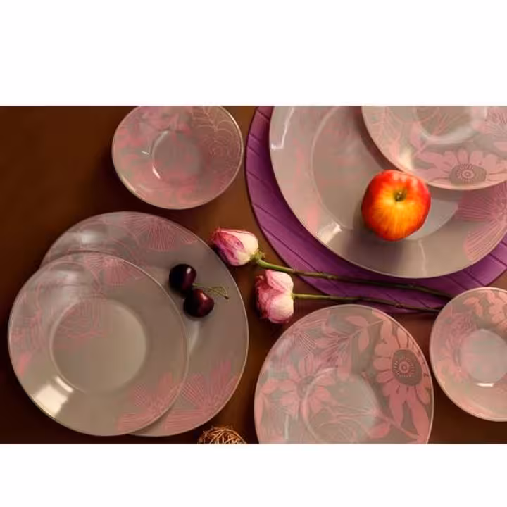 سرویس غذاخوری 26 پارچه آذین اوپال کد 815  طوسی صورتی