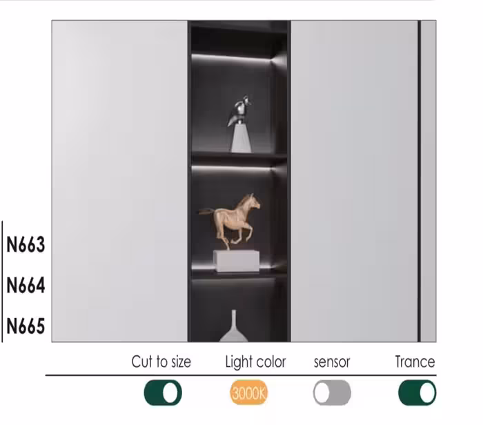 چراغ LED انتهای شلف چوبی با نور دو طرفه عرض 120 سانتیمتر فانتونی کد N665