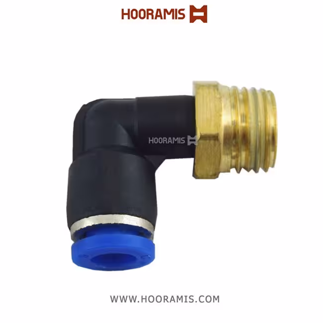 فیتینگ زانوئی پنوماتیک با شلنگ خور 6 میلیمتر و سایز دنده نری 1/4 اینچ