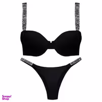 ست شورت و سوتین زنانه اما مدل فنردار نگین دار کد 4727-3060 رنگ مشکی