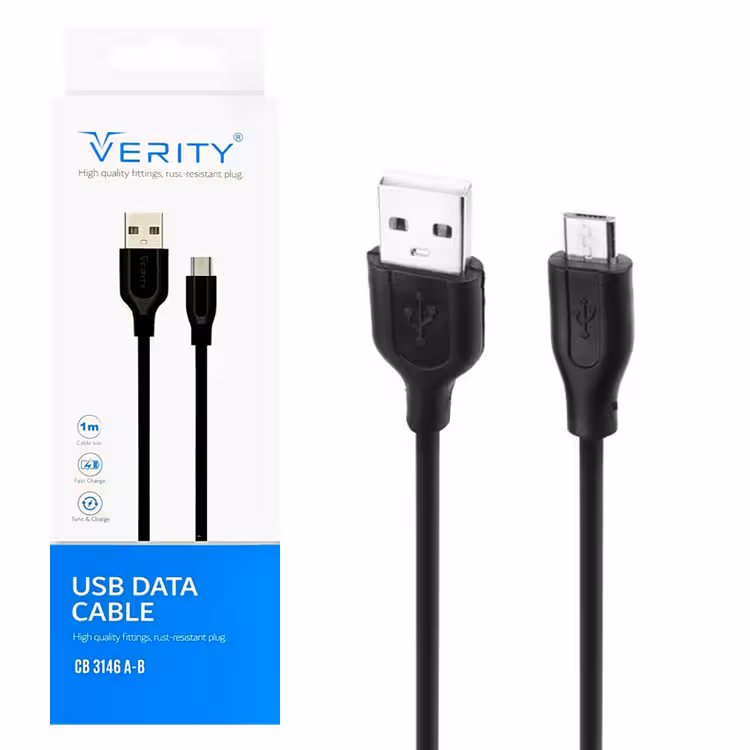 کابل دیتا و شارژ اندروید VERITY مدل 3146 مشکی