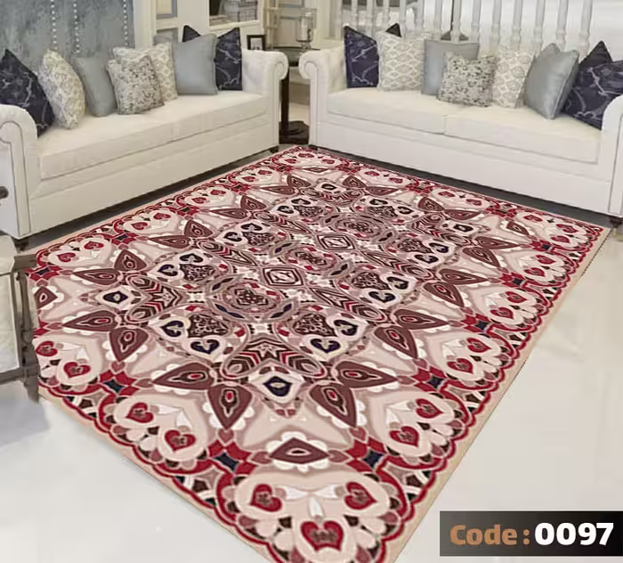 کاورفرش روفرشی دورکشدار گوشه لیفه ای لاکی ، آبی و متنوع کد 0097
