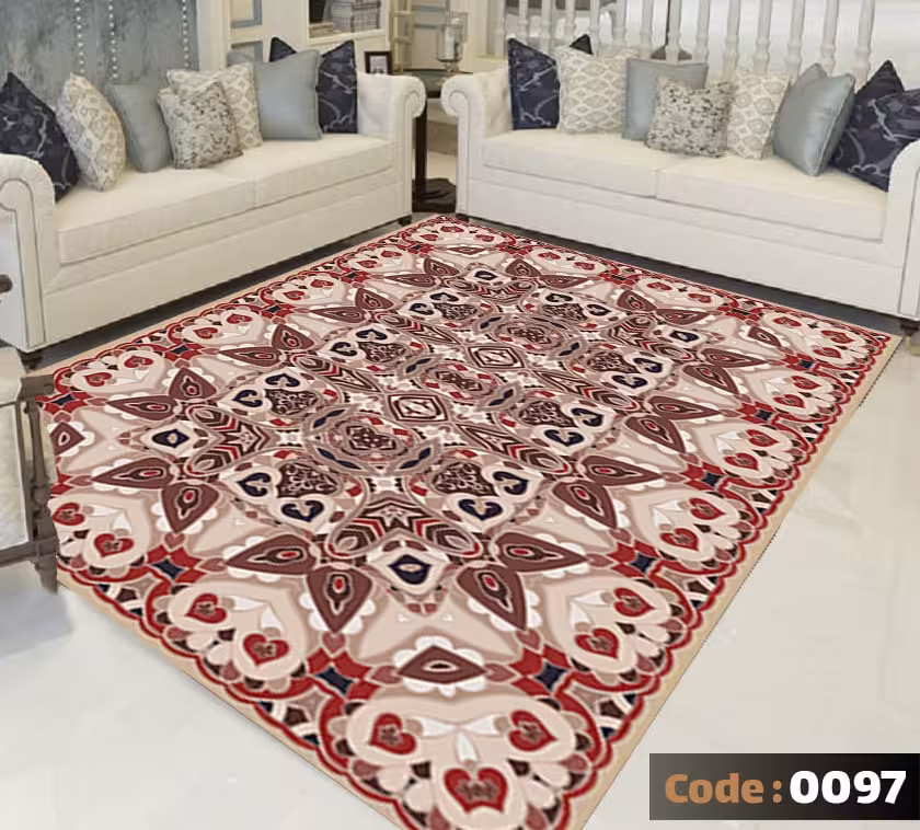 کاورفرش روفرشی دورکشدار گوشه لیفه ای لاکی ، آبی و متنوع کد 0097