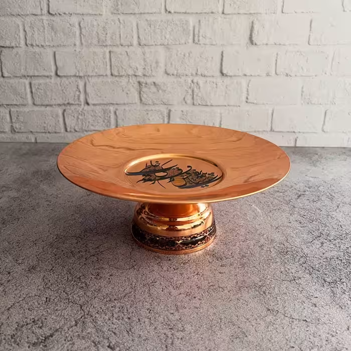 ظرف پذیرایی پایه دار مسی قطر 25 سانتی متر