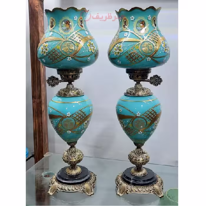 چراغ لامپا، طرح تراش عینکی، گل هفت رنگ، با آبکاری
