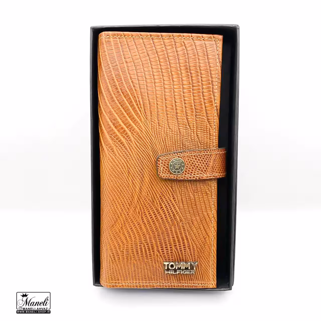 کیف پولی چرم کروکودیلی -چرم طبیعی | رنگ عسلی