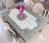 رومیزی ناهار خوری نرگس کرم آبی 140×200