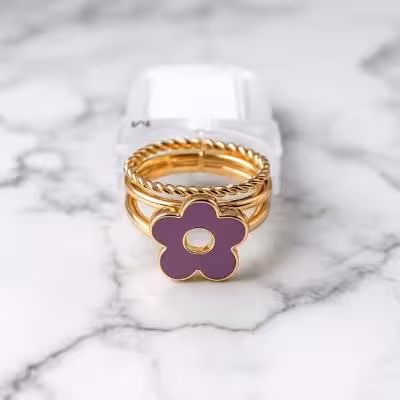 پک 3 عددی انگشتر گل بنفش و طلایی