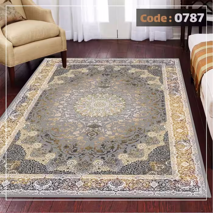 کاورفرش روفرشی دورکشدار گوشه لیفه ای طوسی کرم کد 0787