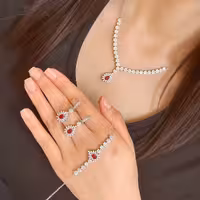 سرویس زنجیری سنگ رنگی نقره جواهری زنانه کد 60494