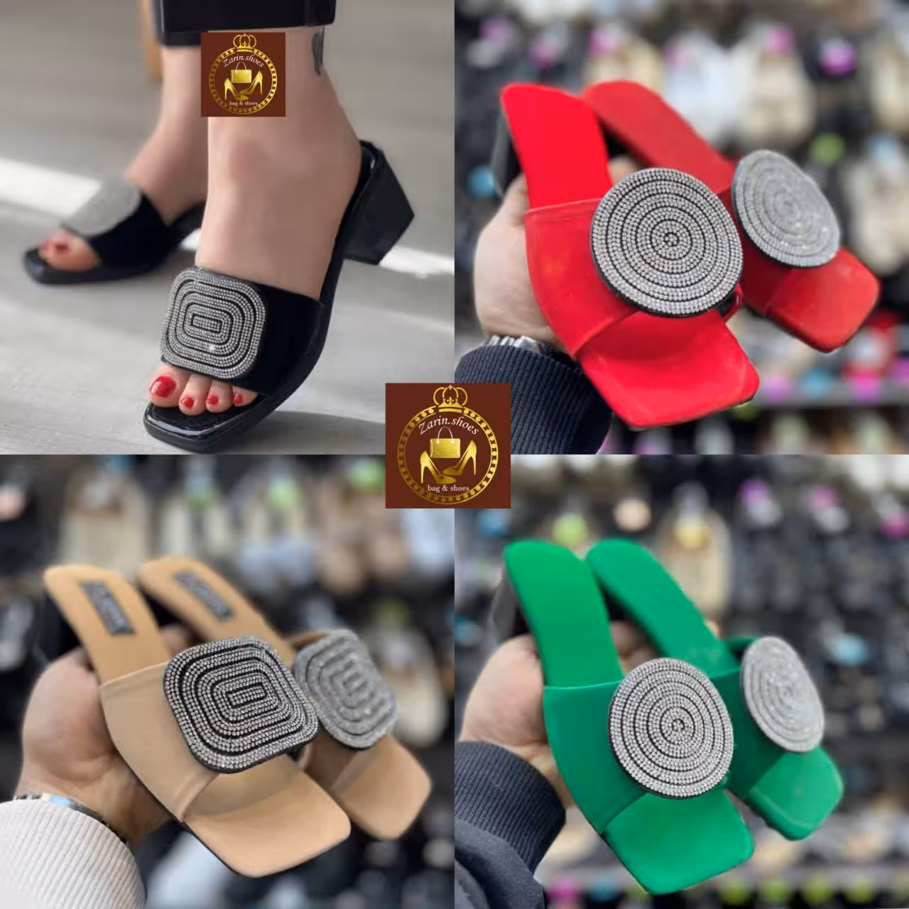 صندل روفرشی نگینی مجلسی زنانه جلو مربع