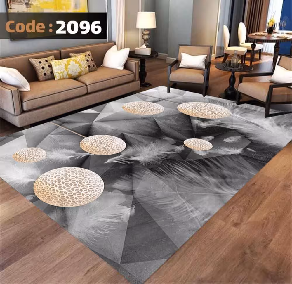کاورفرش روفرشی دورکشدار گوشه لیفه ای طوسی کرم کد 2096