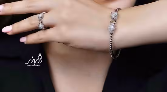 💍دستبند و انگشتر جواهري ببر  خاص و زیبا ، نقره عیار 925 (D_7203)