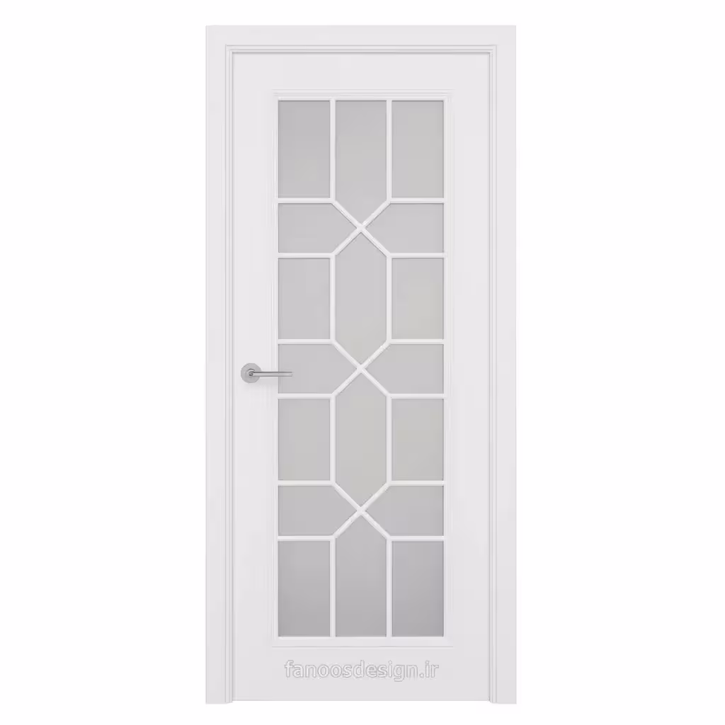 درب اتاق شیشه‌خور کلاسیک سفید طرح شبکه‌ای (MDF رنگ پلی‌یورتان)کد 30605