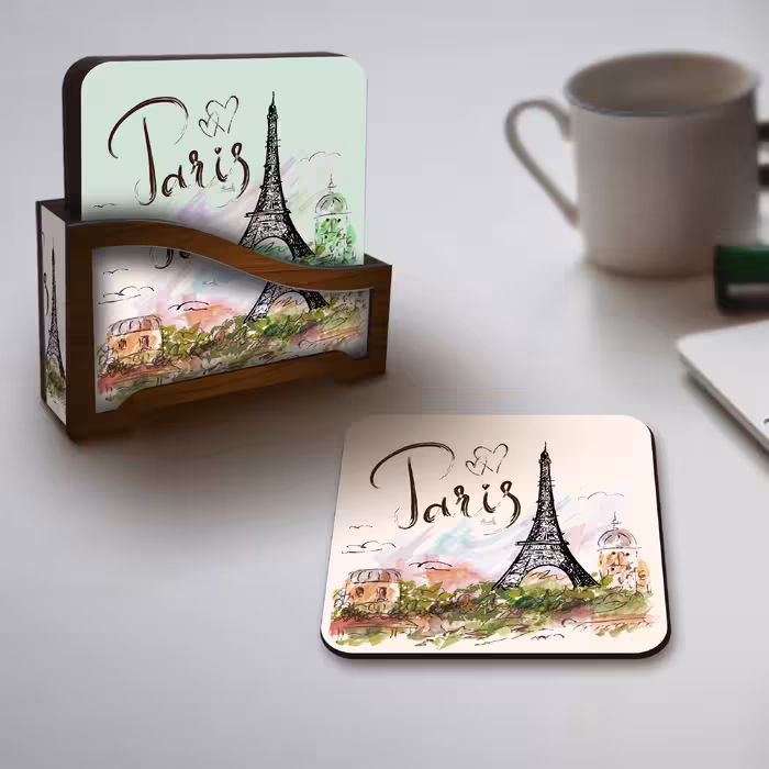 زیر لیوانی لوکسینو مدل پاریس طرح برج ایفل مجموعه 6 عددی