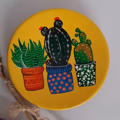 بشقاب دیوارکوب سفالی مدل کاکتوس مجموعه 3 عددی