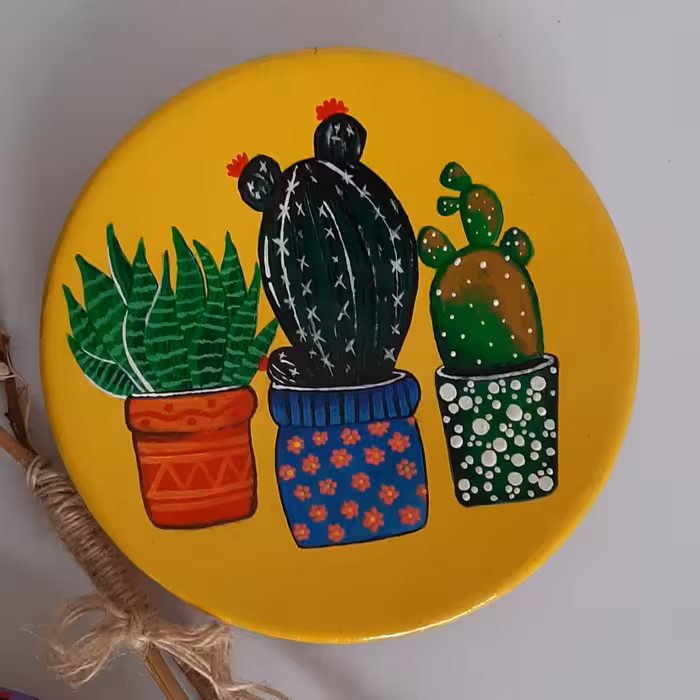 بشقاب دیوارکوب سفالی مدل کاکتوس مجموعه 3 عددی