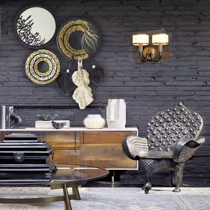 بشقاب و آینه دیوارکوب طرح سخن عشق کد 1090 مجموعه سه عددی