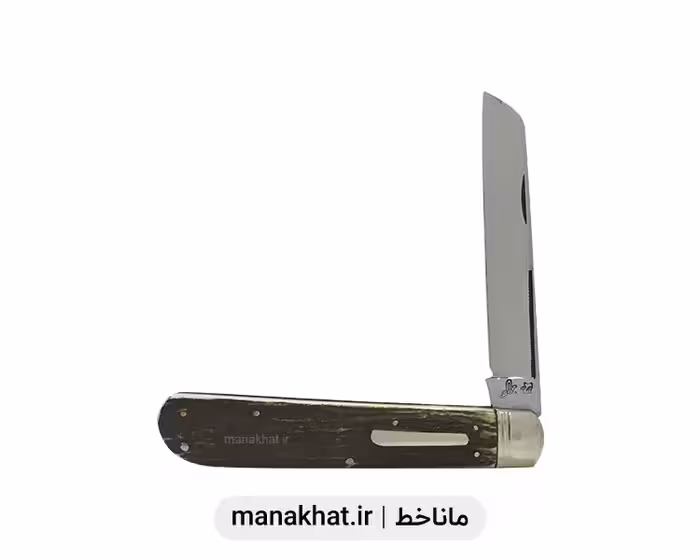 قلمتراش تک تیغ تک باربند دسته شاخ گوزن 14 سانت پلاک دار استاد جواد توسلی