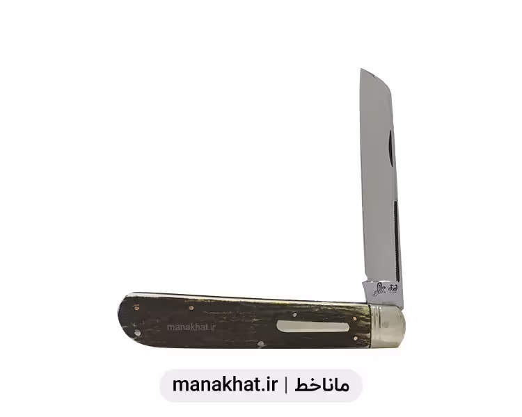 قلمتراش تک تیغ تک باربند دسته شاخ گوزن 14 سانت پلاک دار استاد جواد توسلی