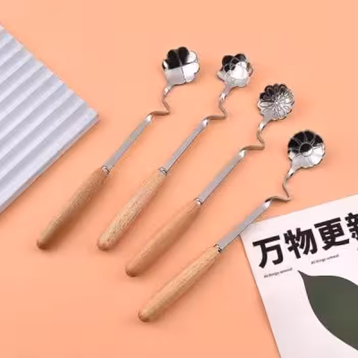 قاشق دسر دسته چوبی گل مدل آویز(سیلور)