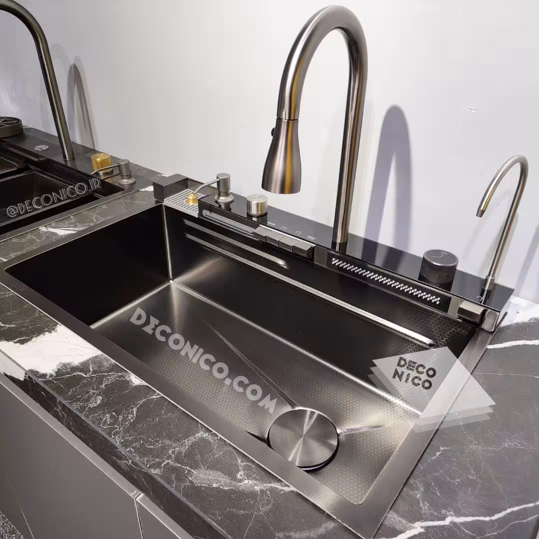 سینک ظرفشویی آبشاری مشکی مدل پیانویی 5 کلیدHyshin