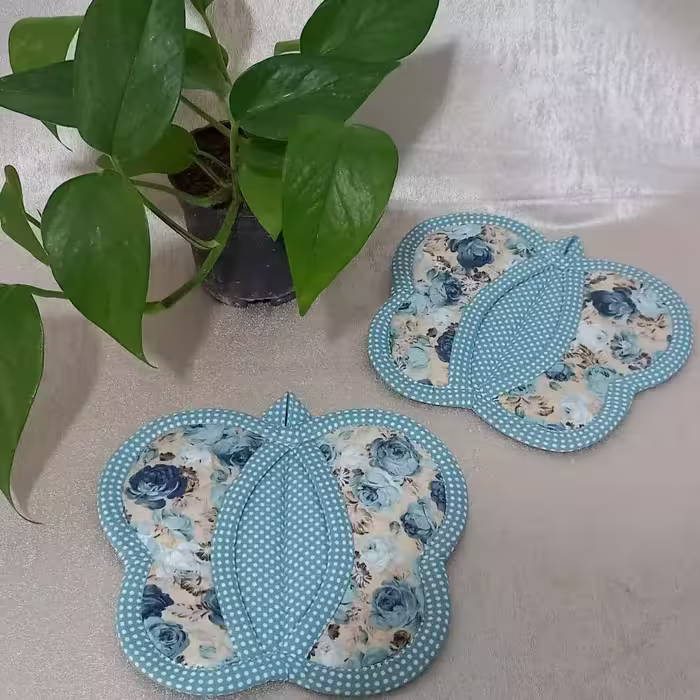 دستگیره مدل پروانه رنگ آبی گلدار جفتی پرین ست ابعاد 22×20