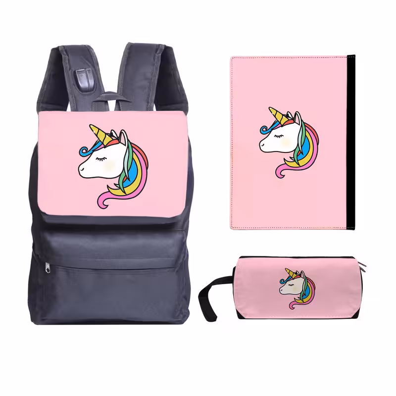 کوله پشتی طرح اسب تک شاخ  کد kjk7 به همراه کلاسور و جامدادی | کالا مکس