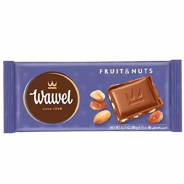 شکلات تخته ای واول با مغز بادام زمینی و کشمش حجم 90 گرم