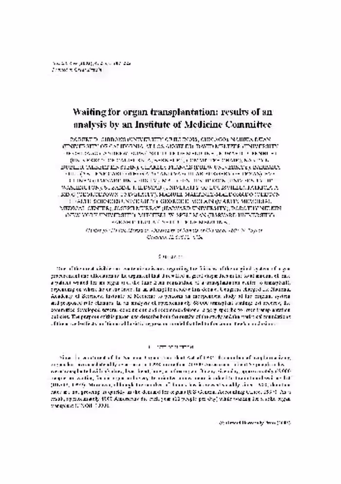 خرید و دانلود نسخه کامل کتاب Waiting for organ transplantation results of an analysis by an Institute of Medicine Committee