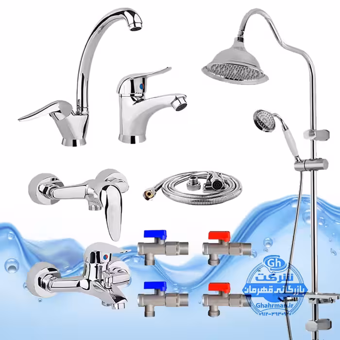 ست 10 عددی شیرآلات برند آیدا صنعت مدل قهرمان اردکی | شیر ظرفشویی   شیر روشویی   شیر حمام   شیر توالت   علم دوش شیپوری   شلنگ توالت   چهار عدد شیر پیسوار | کروم براق