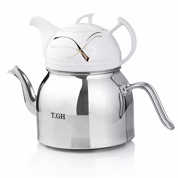 کتری قوری لوله دار قیطاسی 3 لیتری مدل 30750 براق کف چدن