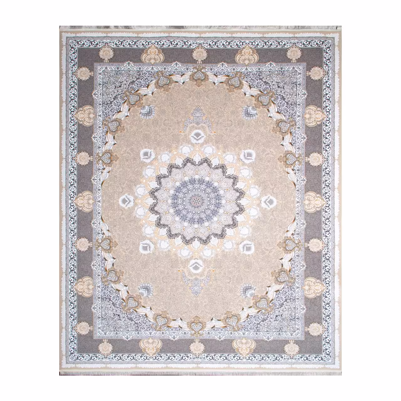 فرش ماشینی طرح بژ حاشیه سیلور کد 1439