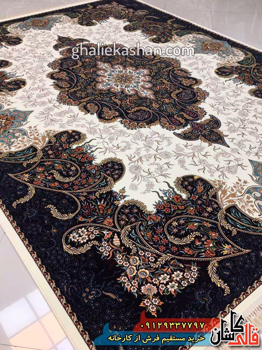 فرش 1000 شانه طرح شهرزاد زمینه کرم کاشان