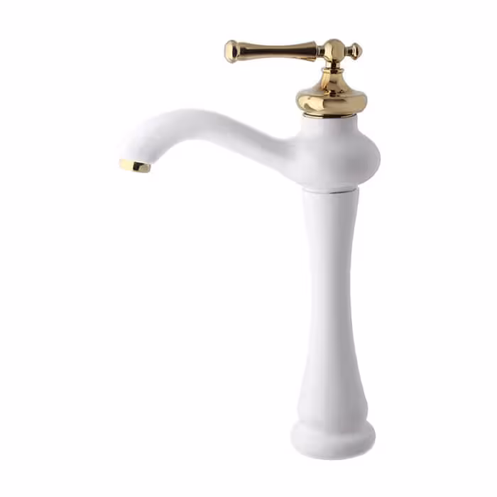 شیر روشویی پایه بلند اوج مدل رامیلا سفید طلایی