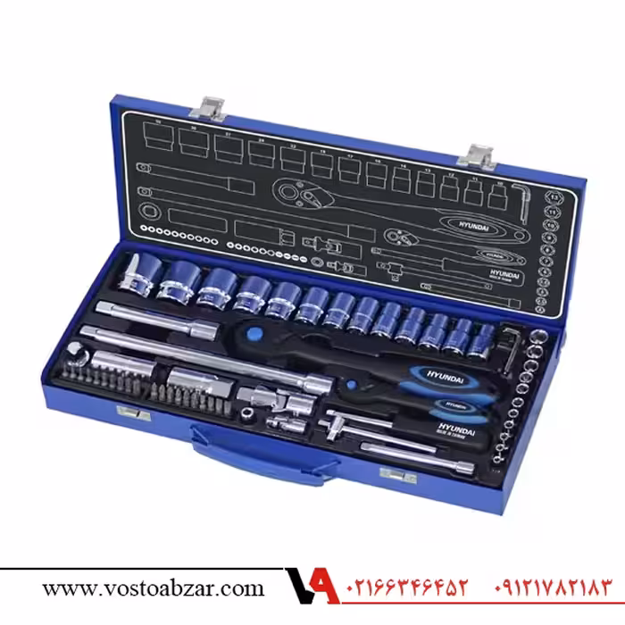 جعبه بکس 60 پارچه با سطح فول پولیش 1/2 و 1/4 اینچ هیوندای مدل HT9160