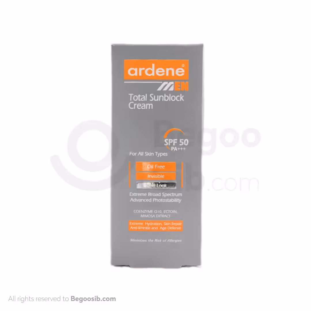 کرم ضد آفتاب آقایان SPF50 آردن مناسب انواع پوست 50 میلی لیتری