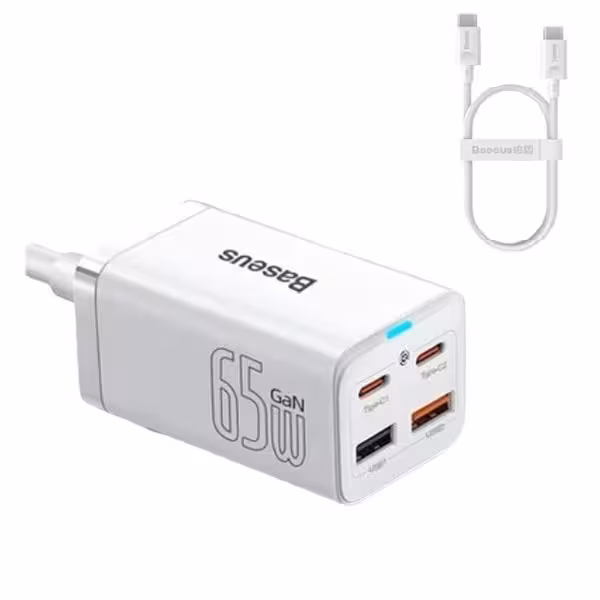 شارژر رومیزی باسئوس مدل GaN3 Pro-65W به همراه کابل USB-C
