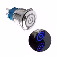 کلید فشاری فلزی آبی LED قطر 12V/24V – 22mm طرح پاور