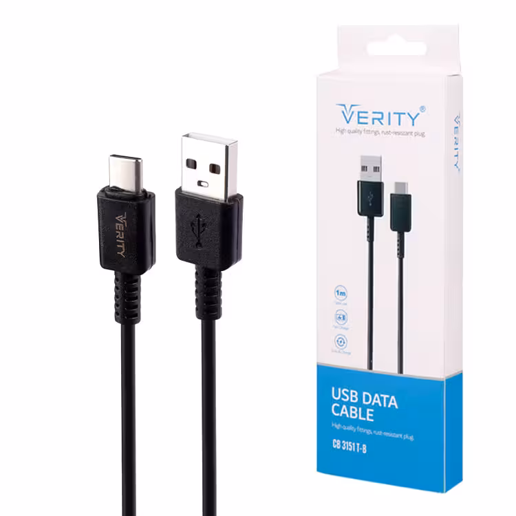 کابل دیتا و شارژ Type-C VERITY مدل 3151 مشکی