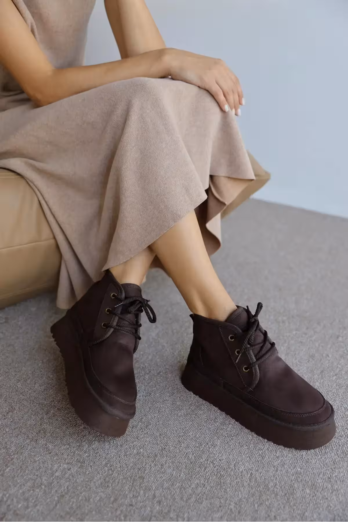 Heribo Brown Woolen Base Lace -up Boat – 2393