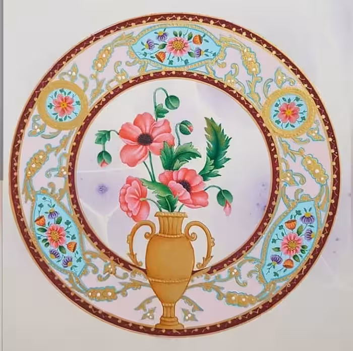 تابلو نقاشی نگارگری گل و مرغ کد 101264