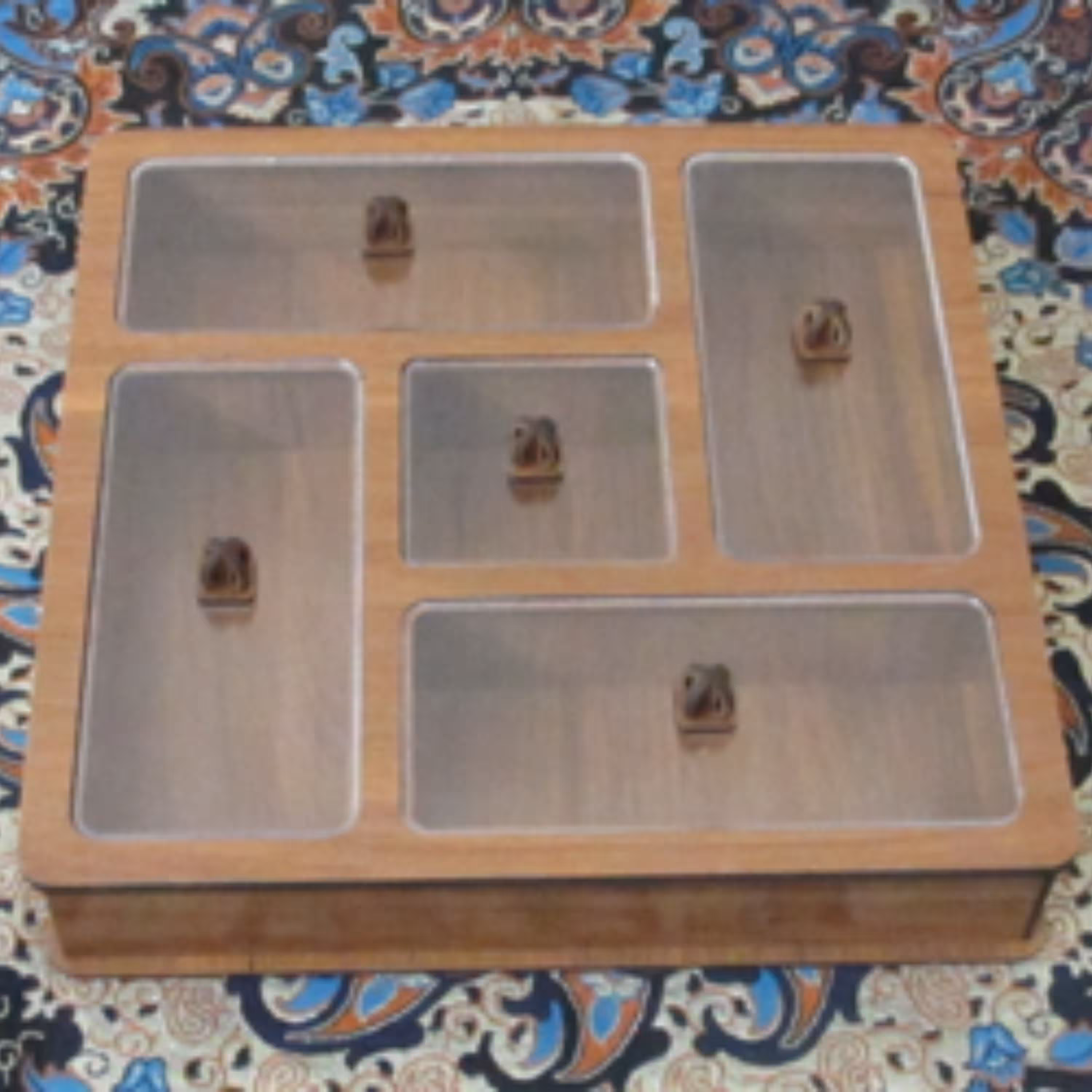 جعبه دمنوش مربع ام دی اف قهوه ای روشن 5 قسمتی تودرتو